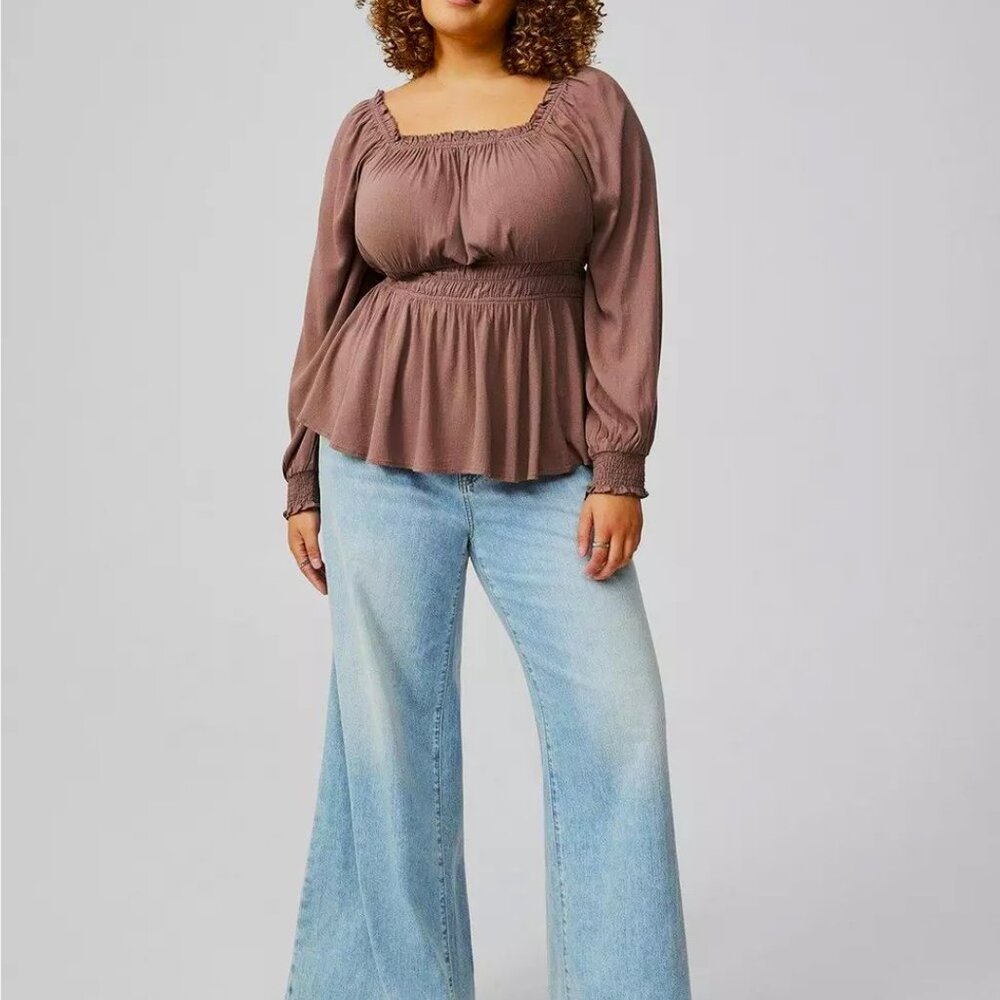 Torrid Long Puffy Sleeve Smocked Babydoll Blouse